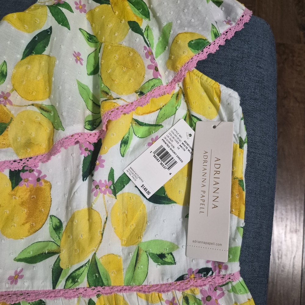 Adrianna Papell Lemon Print Asymmetrical Dress